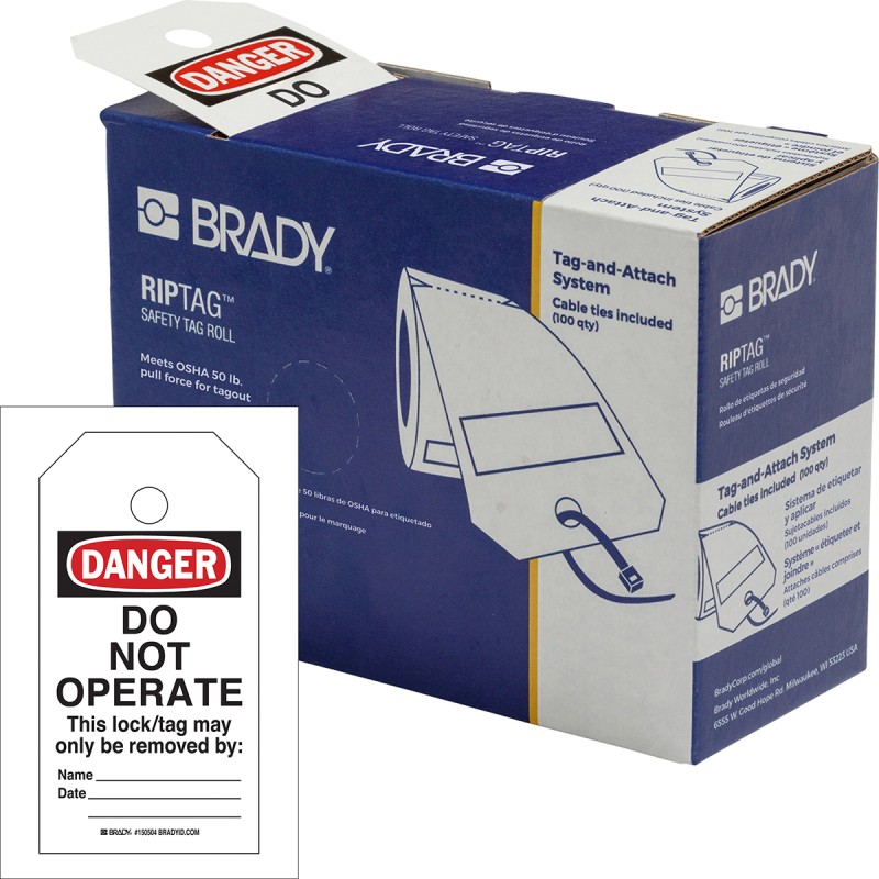 1 Box of 100 - Brady White on Red Safety Prohibition Tag, English Language