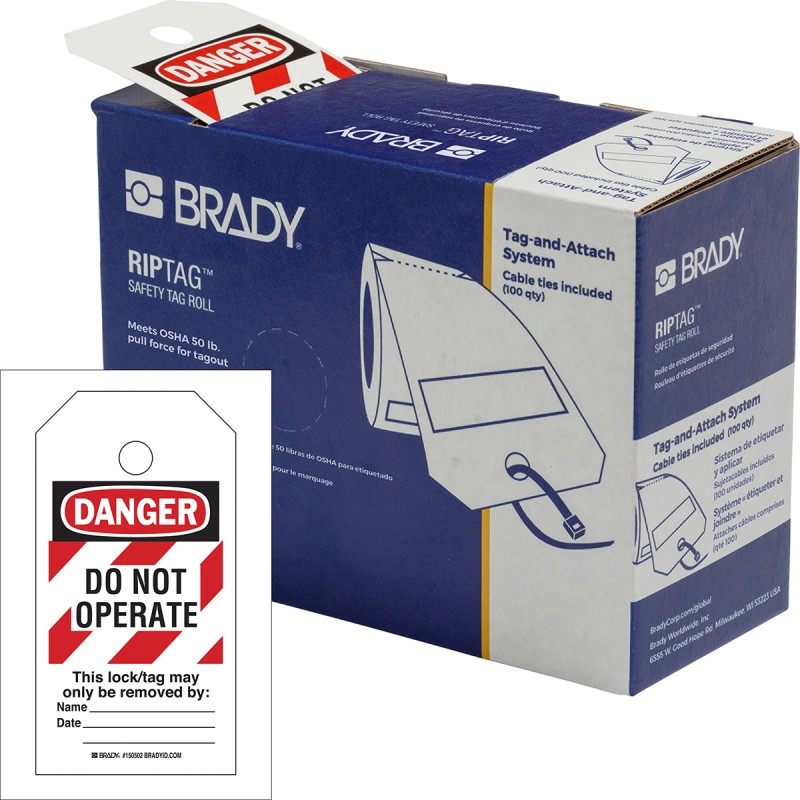 1 Box of 250 - Brady White on Red Safety Prohibition Tag, English Language
