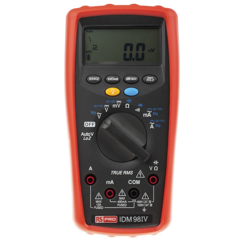 1 pcs - RS PRO IDM98IV Handheld Digital Multimeter, True RMS, 10A ac Max, 10A dc Max, 1000V ac Max