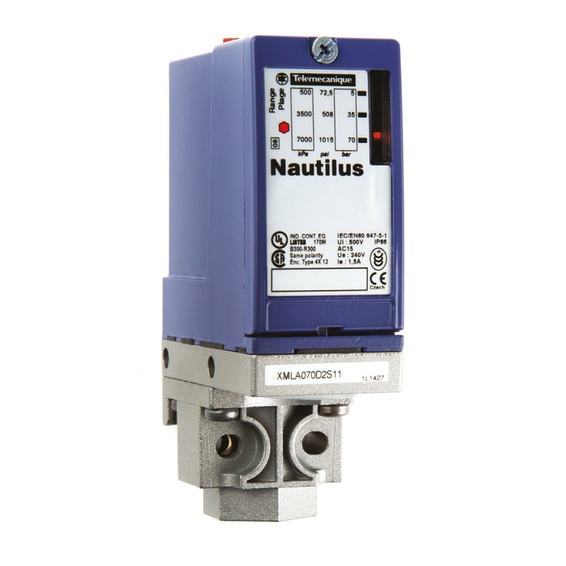 1 pcs - Telemecanique Sensors Pressure Sensor, 50bar Min, 70bar Max, Relay Output, Differential Reading