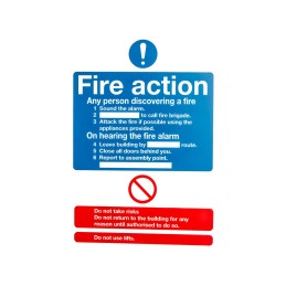 1 pcs - Plastic Fire Safety Sign, Fire Action Instructions With English Text