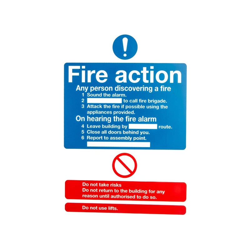 1 pcs - Plastic Fire Safety Sign, Fire Action Instructions With English Text