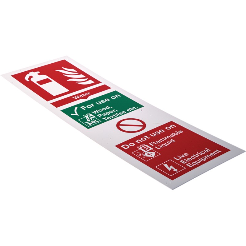 1 pcs - Plastic Fire Safety Sign, Materials extinguisher can be used on With English Text