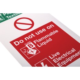 1 pcs - Plastic Fire Safety Sign, Materials extinguisher can be used on With English Text