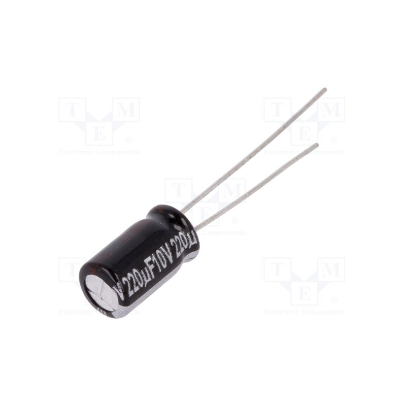 5 pcs x PANASONIC - EEUEB1A221S - Capacitor: electrolytic, THT, 220uF, 10VDC, Ø6.3x11mm, Pitch: 2.5mm