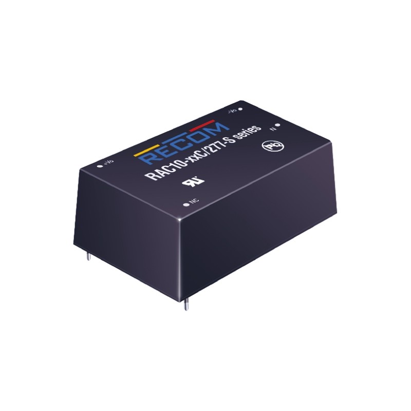 1 pcs - Recom Switching Power Supply, RAC10-12SC/277, 12V dc, 840mA, 10W, 1 Output, 80 - 305V ac Input Voltage