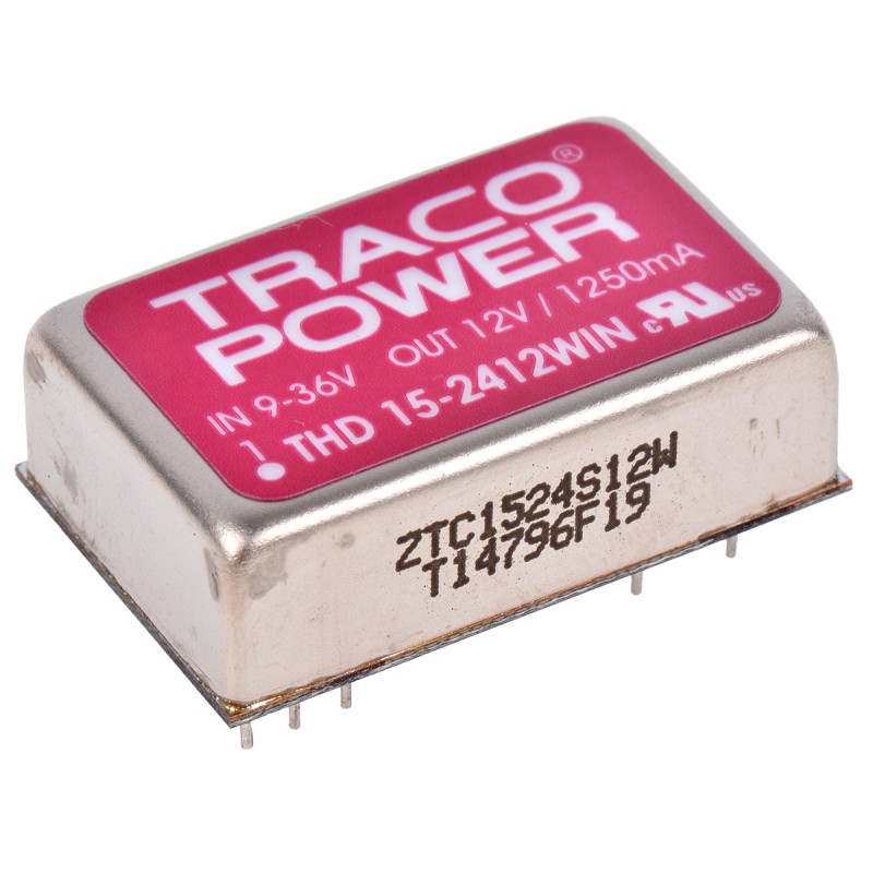5 pcs - TRACOPOWER THD 15WIN DC-DC Converter, 12V dc/ 1.25A Output, 9 - 36 V dc Input, 15W, Through Hole, +85°C Max Temp