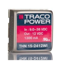 5 pcs - TRACOPOWER THN 15WI DC-DC Converter, 12V dc/ 1.3A Output, 9 - 36 V dc Input, 15W, Through Hole, +85°C Max Temp