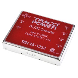 5 pcs - TRACOPOWER TEN 25 DC-DC Converter, ±15V dc/ ±1A Output, 9 - 18 V dc Input, 25W, Through Hole, +85°C Max Temp