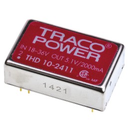 5 pcs - TRACOPOWER THD 10 DC-DC Converter, 5V dc/ 2A Output, 18 - 36 V dc Input, 10W, Through Hole, +71°C Max Temp -40°C