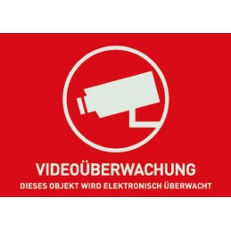 1 pcs - ABUS Security-Center Red/White Surveillance Warning Sticker, Videoüberwachung-Text, German, 52.5 mm x 74mm
