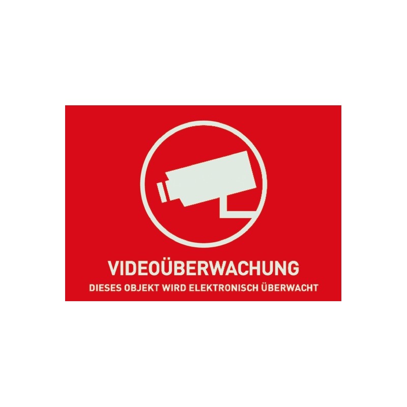 1 pcs - ABUS Security-Center Red/White Surveillance Warning Sticker, Videoüberwachung-Text, German, 52.5 mm x 74mm