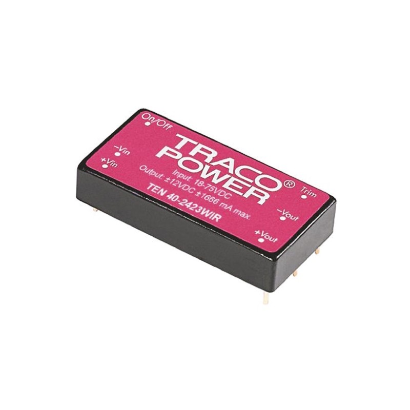 5 pcs - TRACOPOWER TEN 40WIR DC-DC Converter, 12V dc/ 3.33A Output, 18 - 75 V dc Input, 40W, Through Hole, +85°C Max