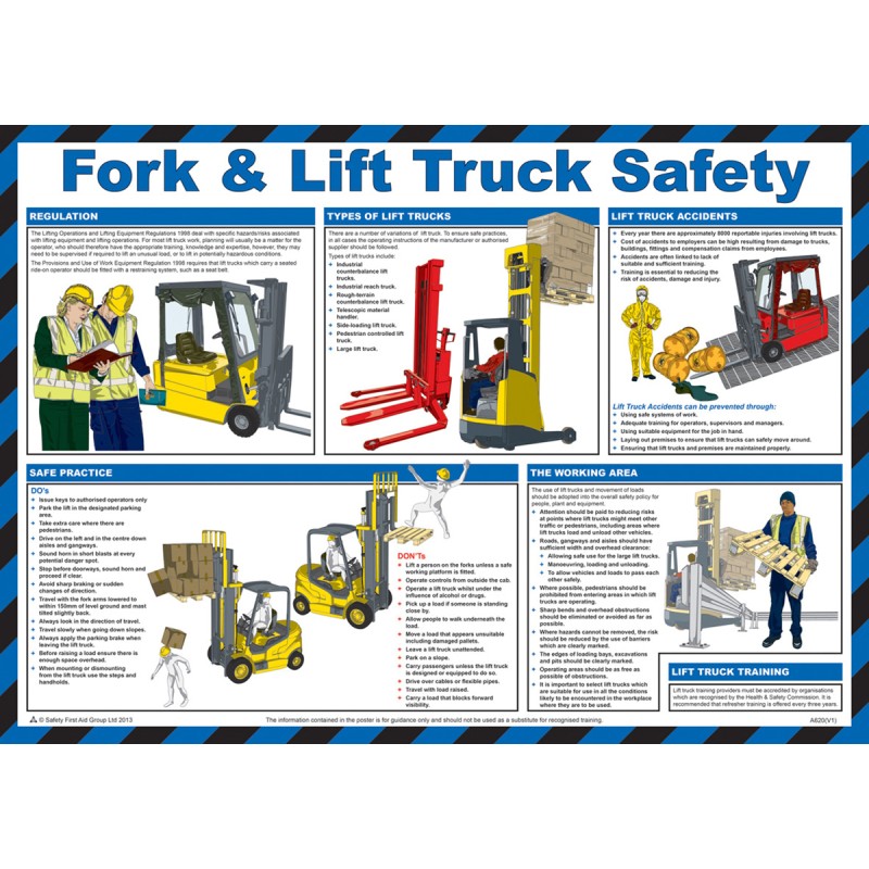 1 pcs - Fork and Lift Truck Safety Guidance Safety Poster, Semi Rigid Laminate, English, 420 mm, 590mm