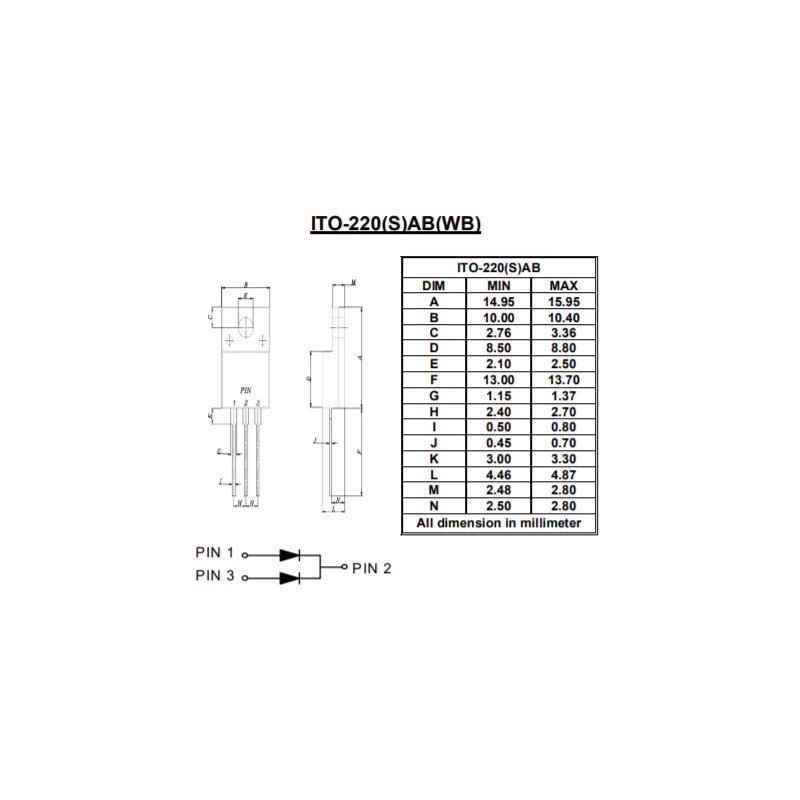 25 pcs - Diodes Inc 120V Rectifier & Schottky Diode, JEDEC TO-220ABFP G20H120CTFW