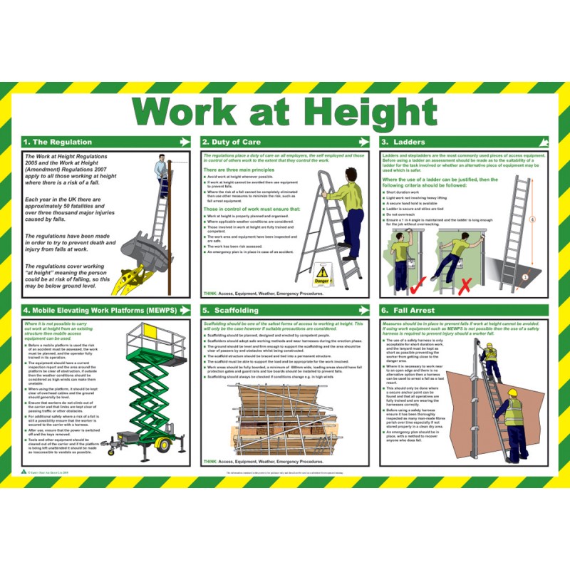 1 pcs - Working At Height Safety Guidance Safety Poster, Semi Rigid Laminate, English, 420 mm, 590mm