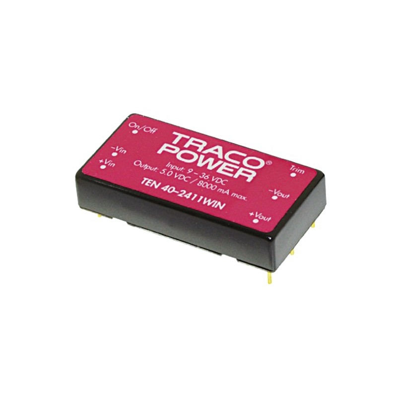 5 pcs - TRACOPOWER TEN 40WIN DC-DC Converter, ±15V dc/ ±1.33A Output, 9 - 36 V dc Input, 40W, Through Hole, +75°C Max