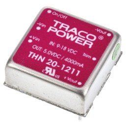 5 pcs - TRACOPOWER THN 20 DC-DC Converter, 5V dc/ 4A Output, 9 - 18 V dc Input, 20W, Through Hole, +85°C Max Temp -40°C