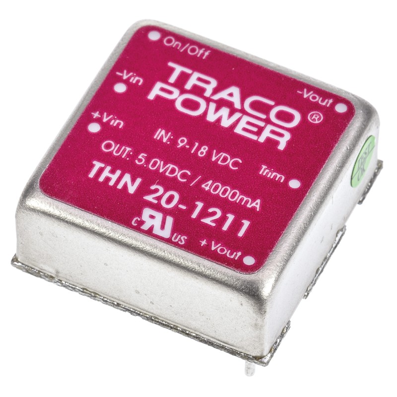 5 pcs - TRACOPOWER THN 20 DC-DC Converter, 5V dc/ 4A Output, 9 - 18 V dc Input, 20W, Through Hole, +85°C Max Temp -40°C