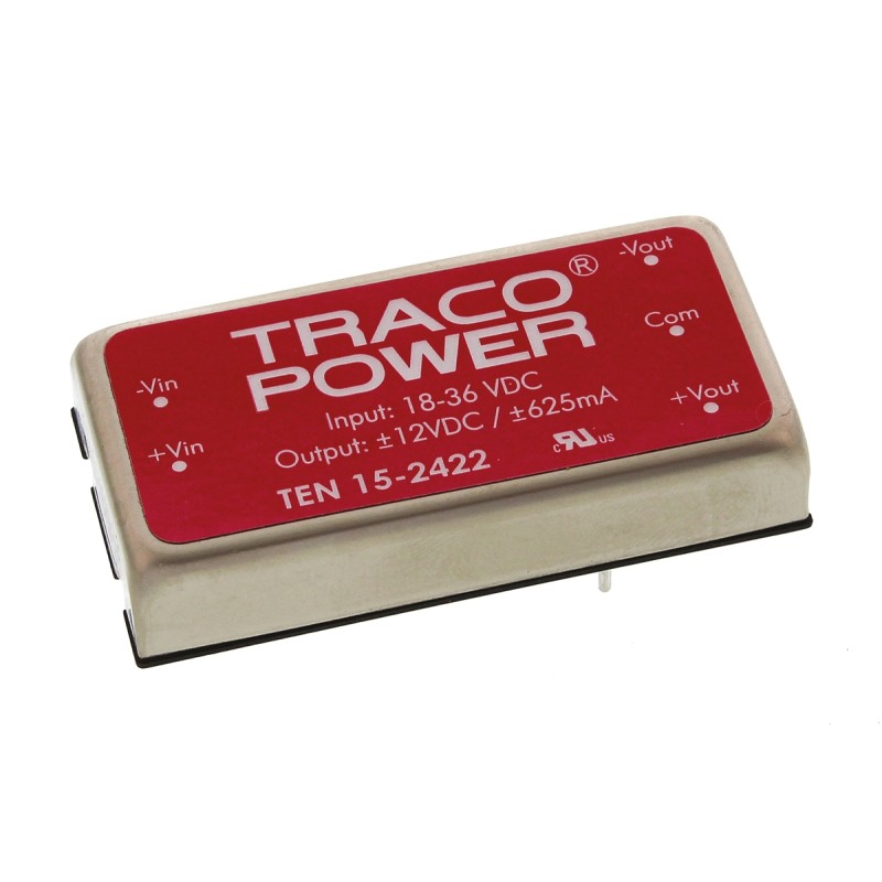 5 pcs - TRACOPOWER TEN 15 DC-DC Converter, ±12V dc/ ±625mA Output, 18 - 36 V dc Input, 15W, Through Hole, +85°C Max Temp