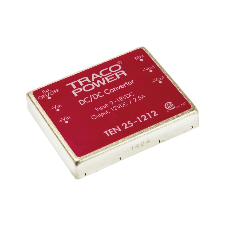 5 pcs - TRACOPOWER TEN 25 DC-DC Converter, 12V dc/ 2.5A Output, 9 - 18 V dc Input, 25W, Through Hole, +85°C Max Temp