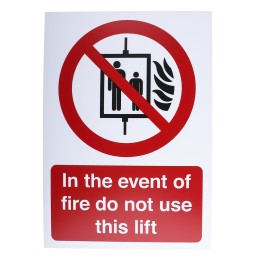 1 pcs - PP Rigid Plastic Fire Safety Sign, In The Event Of Fire Do Not Use This Lift With English Text