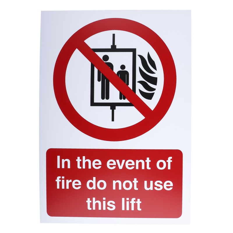 1 pcs - PP Rigid Plastic Fire Safety Sign, In The Event Of Fire Do Not Use This Lift With English Text