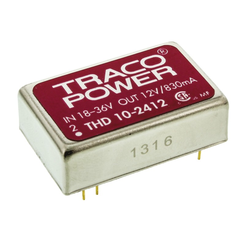 5 pcs - TRACOPOWER THD 10 DC-DC Converter, 12V dc/ 830mA Output, 18 - 36 V dc Input, 10W, Through Hole, +71°C Max Temp