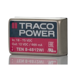5 pcs - TRACOPOWER TEN 8WI DC-DC Converter, 12V dc/ 666mA Output, 18 - 75 V dc Input, 8W, Through Hole, +85°C Max Temp