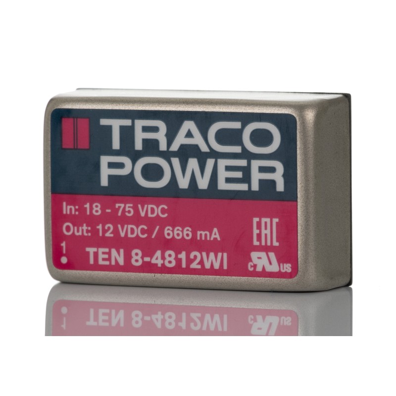 5 pcs - TRACOPOWER TEN 8WI DC-DC Converter, 12V dc/ 666mA Output, 18 - 75 V dc Input, 8W, Through Hole, +85°C Max Temp
