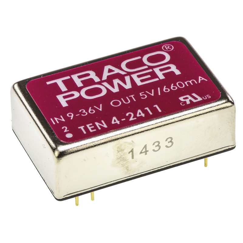5 pcs - TRACOPOWER TEN 4 DC-DC Converter, 5V dc/ 660mA Output, 9 - 36 V dc Input, 3.3W, Through Hole, +75°C Max Temp