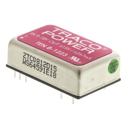 5 pcs - TRACOPOWER TEN 8 DC-DC Converter, ±15V dc/ ±265mA Output, 9 - 18 V dc Input, 8W, Through Hole, +85°C Max Temp