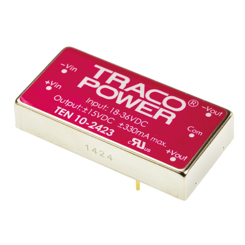 5 pcs - TRACOPOWER TEN 10 DC-DC Converter, ±15V dc/ ±330mA Output, 18 - 36 V dc Input, 10W, Through Hole, +85°C Max Temp
