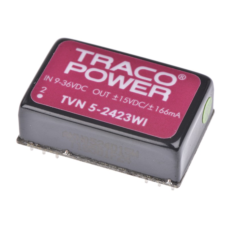 5 pcs - TRACOPOWER TVN 5WI DC-DC Converter, ±15V dc/ ±200mA Output, 9 - 36 V dc Input, 5W, Through Hole, +85°C Max Temp