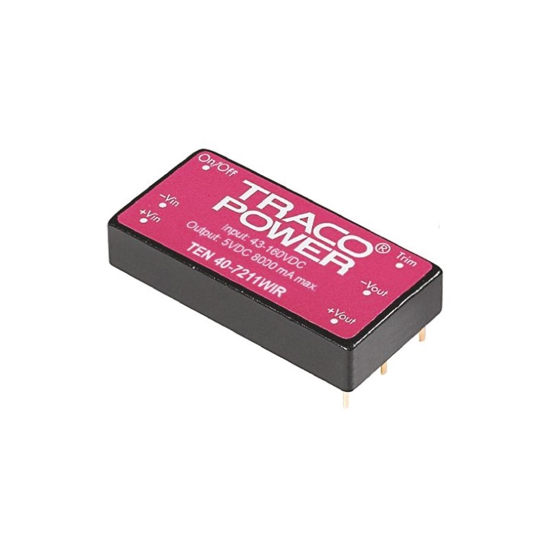 5 pcs - TRACOPOWER TEN 40WIR DC-DC Converter, 12V dc/ 3.33A Output, 43 - 160 V dc Input, 40W, Through Hole, +85°C Max