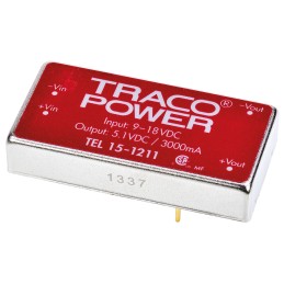 5 pcs - TRACOPOWER TEL 15 DC-DC Converter, 5V dc/ 3A Output, 9 - 18 V dc Input, 15W, Through Hole, +71°C Max Temp -40°C