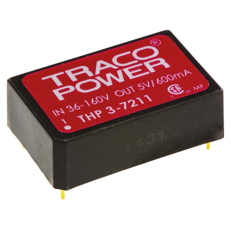 5 pcs - TRACOPOWER THP 3 DC-DC Converter, ±15V dc/ ±100mA Output, 9 - 40 V dc Input, 3W, Through Hole, +85°C Max Temp