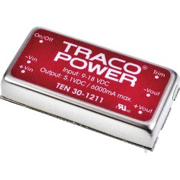 5 pcs - TRACOPOWER TEN 30 DC-DC Converter, 5.1V dc/ 6A Output, 9 - 18 V dc Input, 30W, Through Hole, +85°C Max Temp