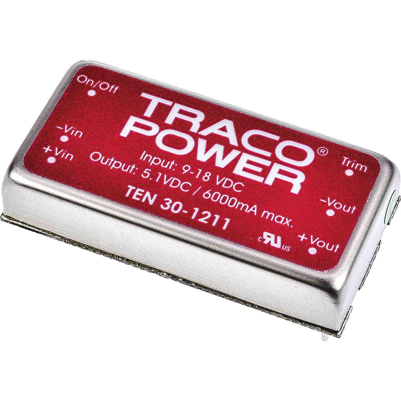 5 pcs - TRACOPOWER TEN 30 DC-DC Converter, 5.1V dc/ 6A Output, 9 - 18 V dc Input, 30W, Through Hole, +85°C Max Temp