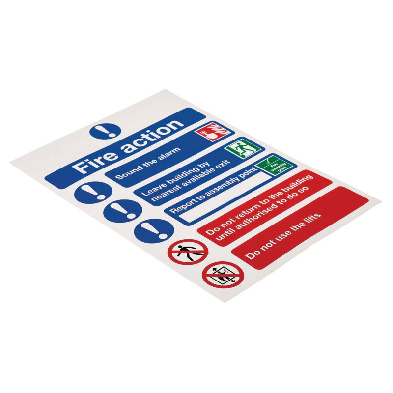 1 pcs - Vinyl Fire Safety Sign, Fire Action Instructions With English Text Self-Adhesive