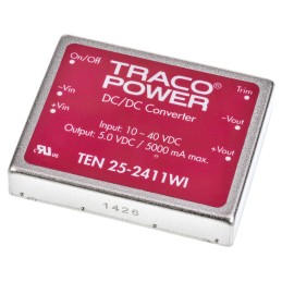 5 pcs - TRACOPOWER TEN 25WI DC-DC Converter, 5V dc/ 5A Output, 10 - 40 V dc Input, 25W, Through Hole, +85°C Max Temp