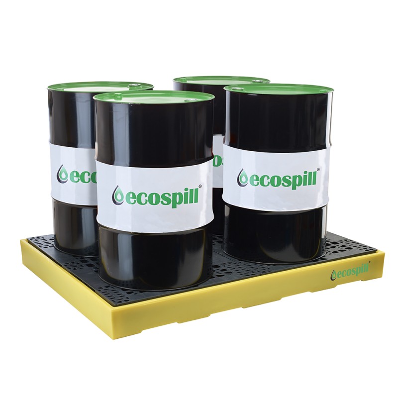 1 pcs - Ecospill Ltd Polyethylene 4 Drum Spill Pallet for Chemical, 300L Capacity