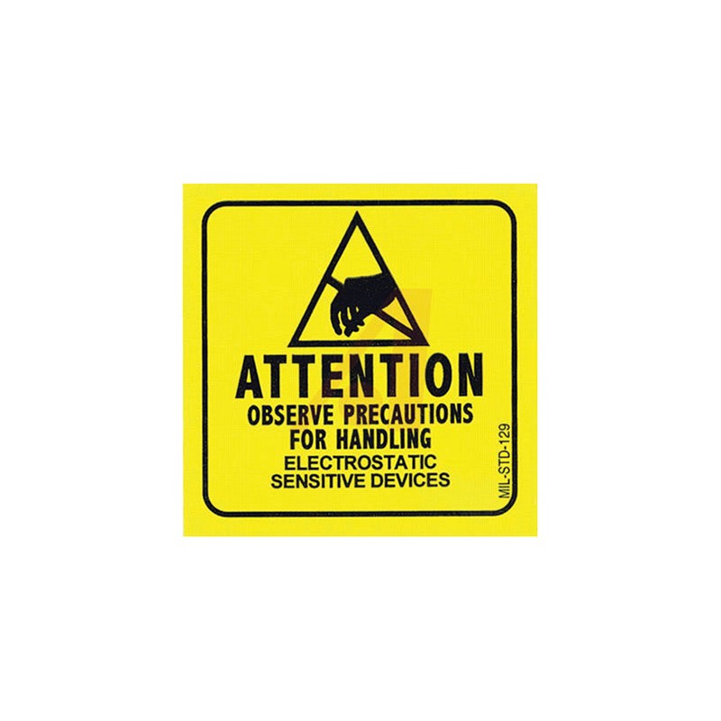 1 pcs - SCS Yellow Gloss Paper (Face), Kraft (Liner) ESD Label, Attention-Observe Precautions For Handling Electrostatic