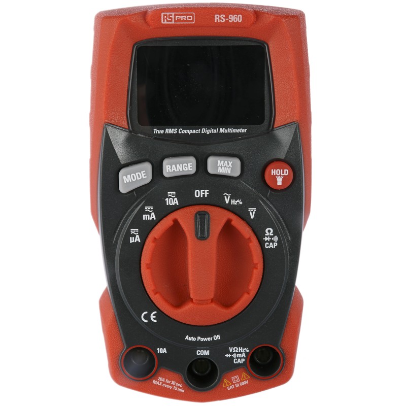 1 pcs - RS PRO RS-960 Handheld Digital Multimeter, True RMS, 10A ac Max, 10A dc Max, 600V ac Max - UKAS Calibrated