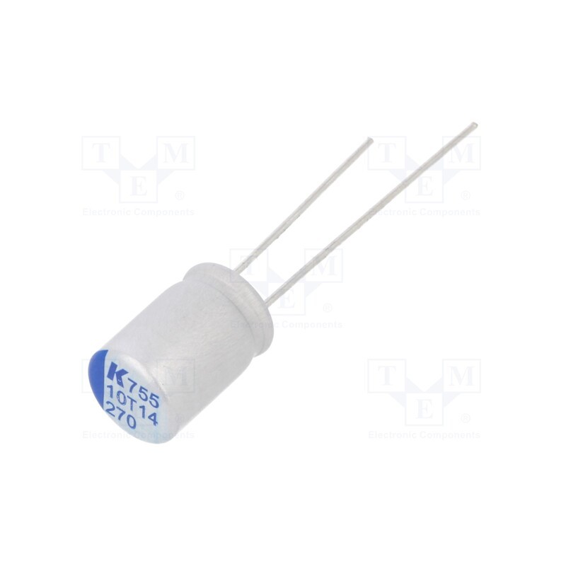 10 pcs x KEMET - A755KS277M1AAAE015 - Capacitor: polymer, low ESR, 270uF, 10VDC, ESR: 15mΩ, A755, THT, ±20%