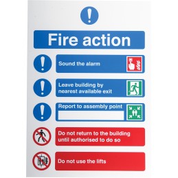 1 pcs - PP Fire Safety Sign, Fire Action Instructions With English Text