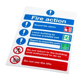 1 pcs - PP Fire Safety Sign, Fire Action Instructions With English Text