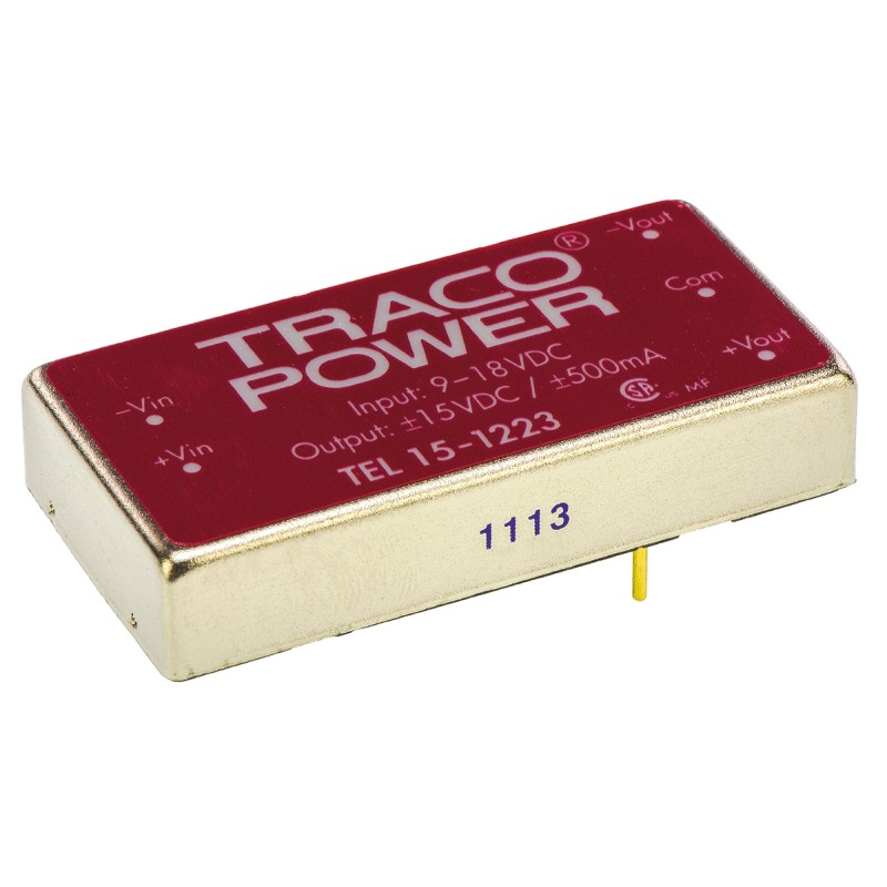 5 pcs - TRACOPOWER TEL 15 DC-DC Converter, ±15V dc/ ±500mA Output, 9 - 18 V dc Input, 15W, Through Hole, +71°C Max Temp
