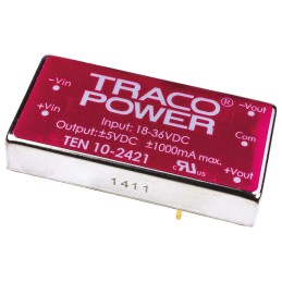 5 pcs - TRACOPOWER TEN 10 DC-DC Converter, ±5V dc/ ±1A Output, 18 - 36 V dc Input, 10W, Through Hole, +85°C Max Temp
