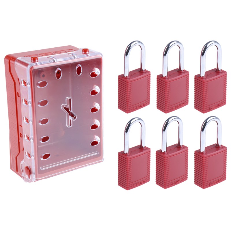 1 pcs - Brady Red 6-Lock Plastic Group Lock Box